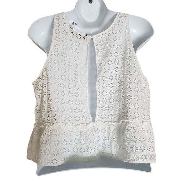 Zara Peplum Eyelet Top Womens Large White Blouse Sleeveless Floral Lace Boho - Picture 8 of 8